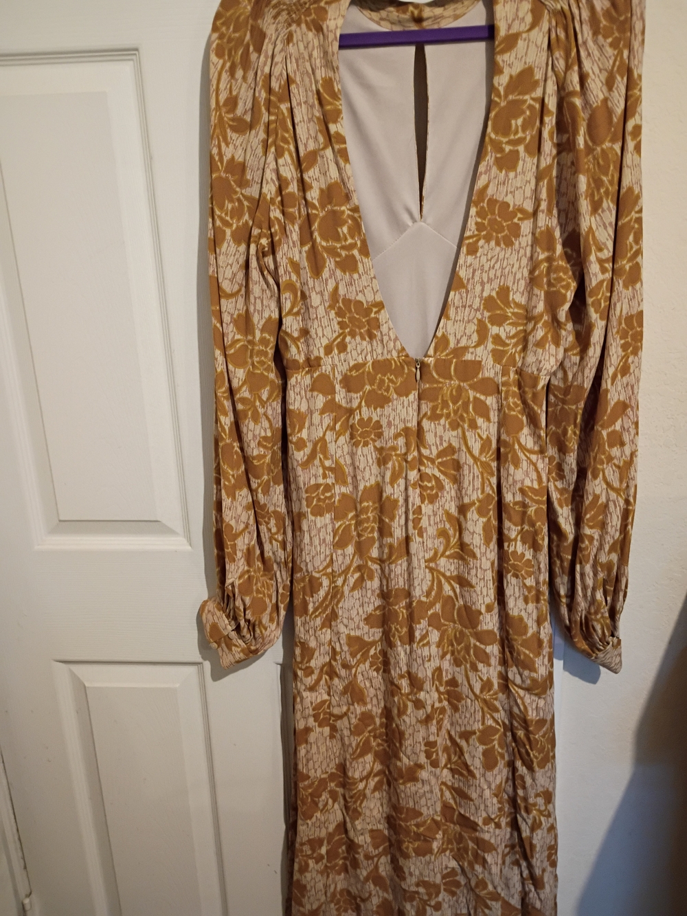 Zara Tan and Cream Floral V-Neck Maxi Dress XL